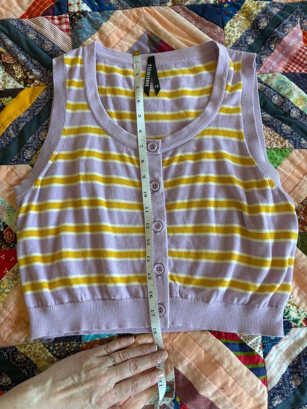 Dangerfield Striped Knit Button-Up Vest Purple Yellow Size 16